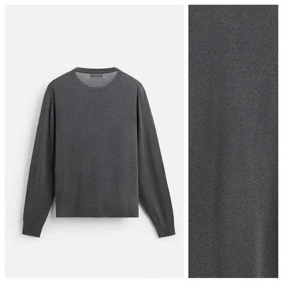 NWT. Zara Gray Loose-Fitting Sweater made of Mercerized Wool. Size XL.